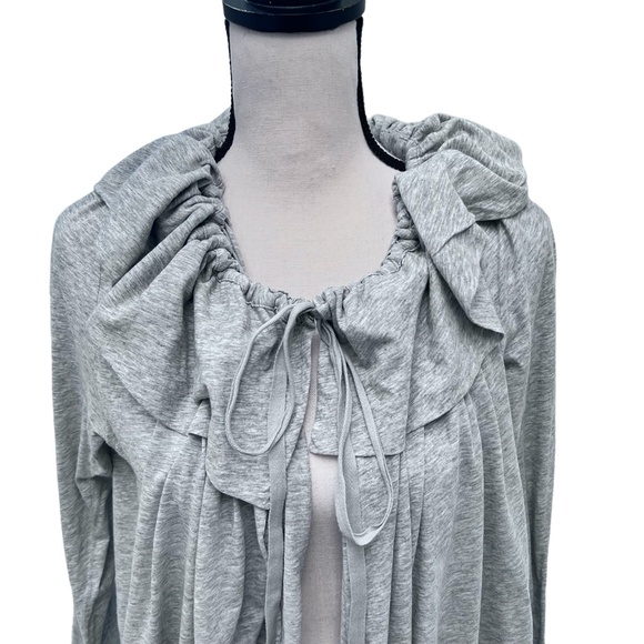 DKNY HEATHER GRAY COTTON OPEN RUFFLE NECK CARDIGAN - Picture 8 of 13